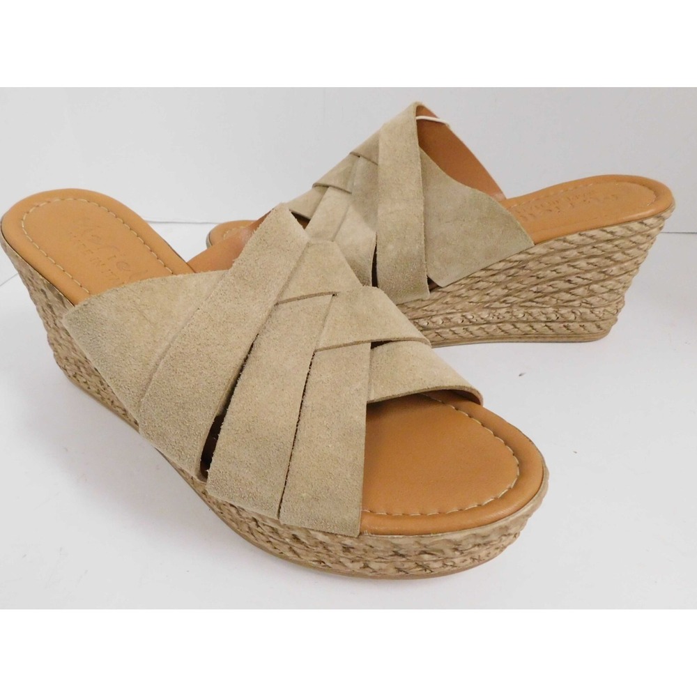 Mariella‎ Faux Cork Wedge Platform Natural Suede Crisscross Sandals Italy 9.5 M